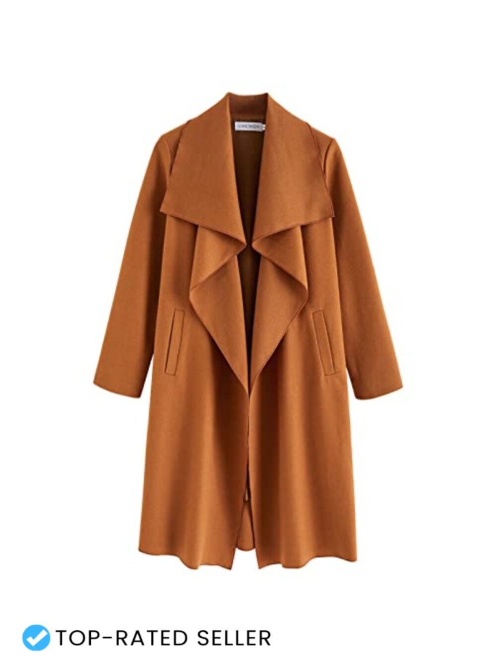 Wool Blend Wide Lapel Open Front Long Sleeve Trench Coat